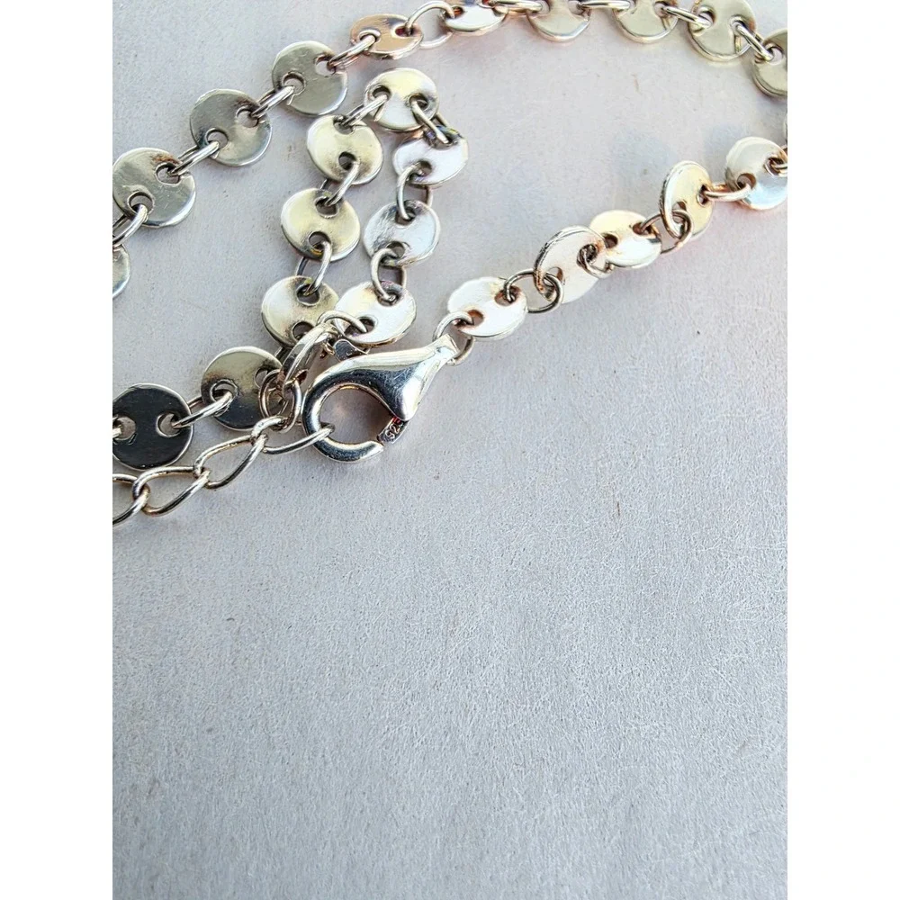 Sterling Silver 925 Adjustable Flat Disc Chain Link Bracelet with CZCharm